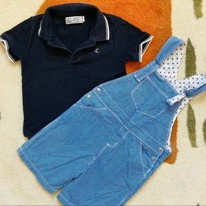 Petit bateau striped overalls with polo t-shirt